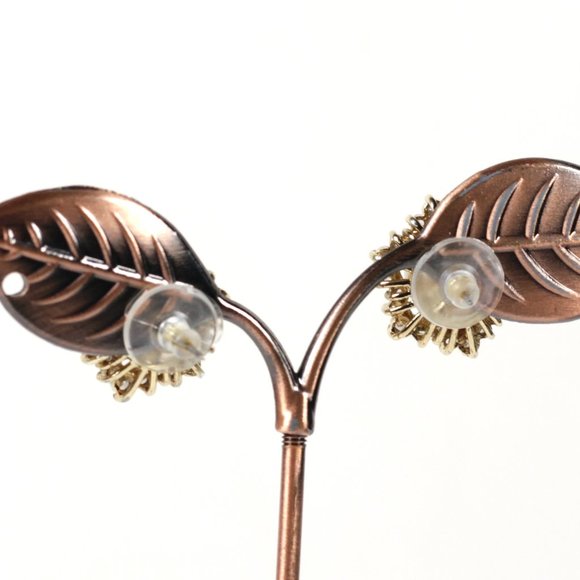 Sterling Silver 925 Faux Pearl CZ Starburst Gold Plated Earrings Signed PAJ - Picture 4 of 7